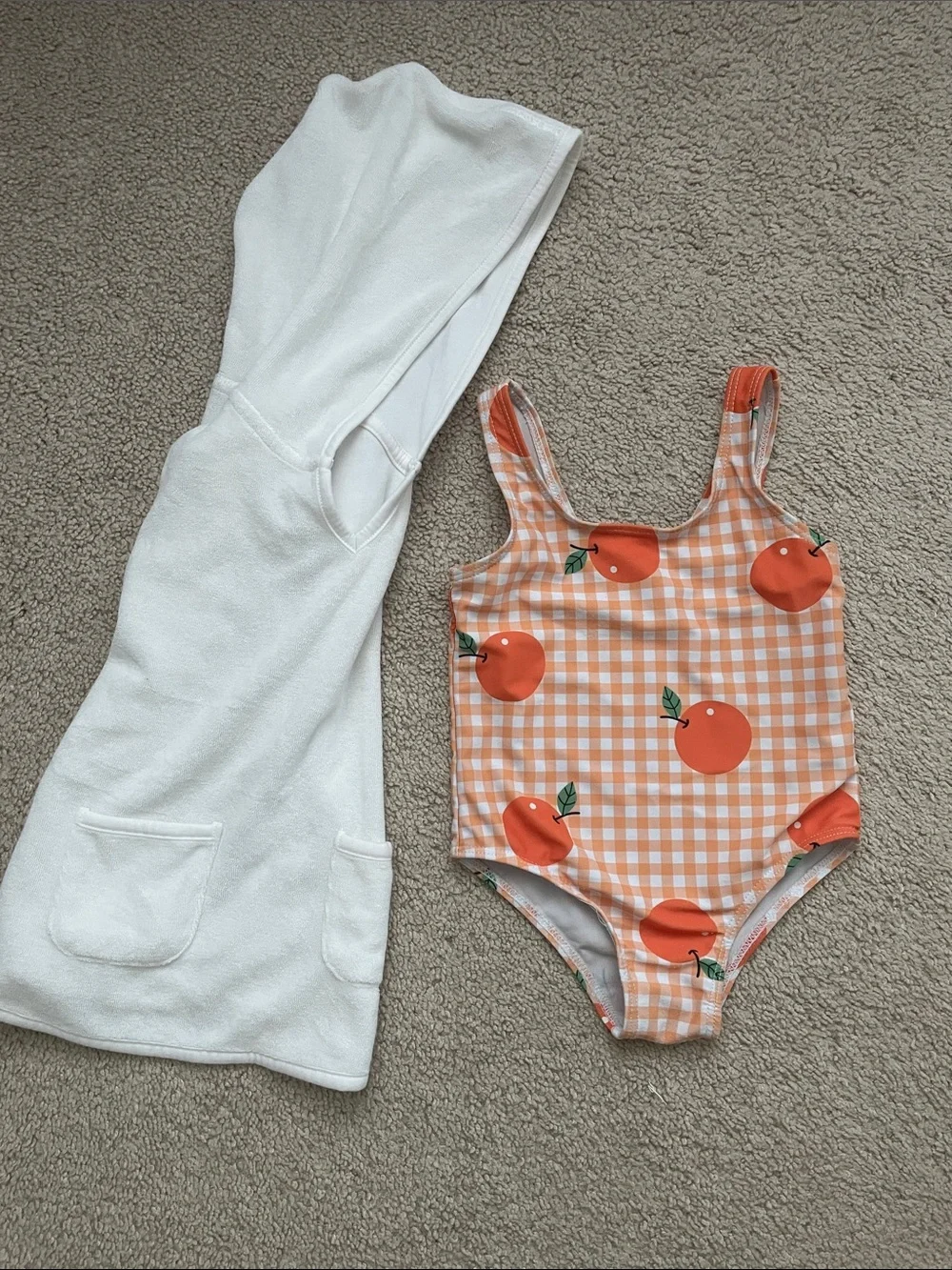 Gingham Orange Fruit One-Piece Swimsuit with Coverup